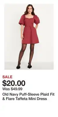 Old Navy Old Navy Puff-Sleeve Plaid Fit & Flare Taffeta Mini Dress offer