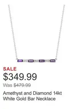 Costco Amethyst and Diamond 14kt White Gold Bar Necklace offer