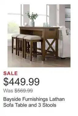 Costco Bayside Furnishings Lathan Sofa Table and 3 Stools offer