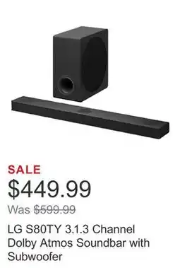 Costco LG S80TY 3.1.3 Channel Dolby Atmos Soundbar with Subwoofer offer