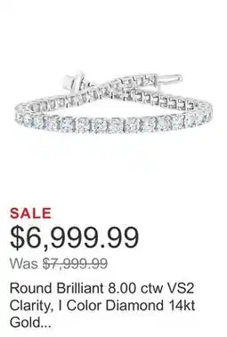Costco Round Brilliant 8.00 ctw VS2 Clarity, I Color Diamond 14kt Gold Tennis Bracelet offer