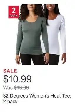 Costco 32 Degrees Women's Heat Tee, 2-pack offer