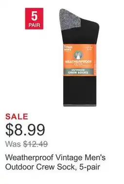 Costco Weatherproof Vintage Men's Outdoor Crew Sock, 5-pair offer