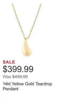 Costco 14kt Yellow Gold Teardrop Pendant offer