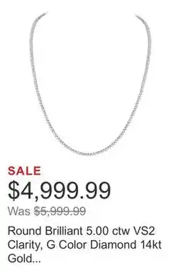 Costco Round Brilliant 5.00 ctw VS2 Clarity, G Color Diamond 14kt Gold Strand Necklace offer