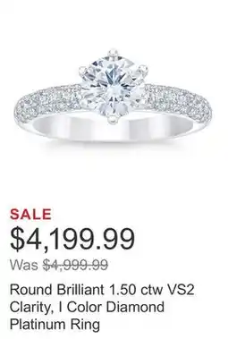 Costco Round Brilliant 1.50 ctw VS2 Clarity, I Color Diamond Platinum Ring offer