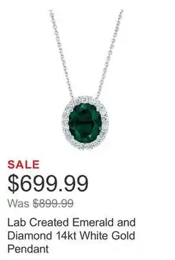 Costco Lab Created Emerald and Diamond 14kt White Gold Pendant offer