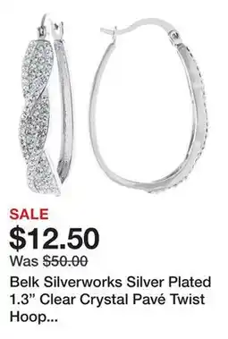 Belk Belk Silverworks Silver Plated 1.3 Clear Crystal Pavé Twist Hoop Earrings offer