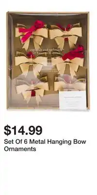TJ Maxx Set Of 6 Metal Hanging Bow Ornaments offer