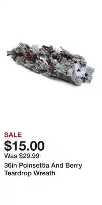 TJ Maxx 36in Poinsettia And Berry Teardrop Wreath offer