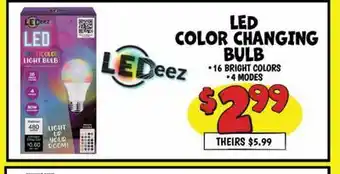 Ollie's LED COLOR CHANGING BULB offer