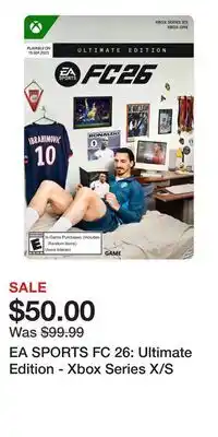 Game Stop EA SPORTS FC 26: Ultimate Edition - Xbox Series X/S offer