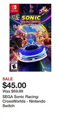 Game Stop SEGA Sonic Racing: CrossWorlds - Nintendo Switch offer
