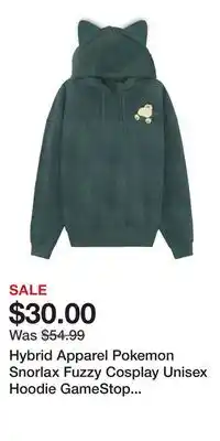 Game Stop Hybrid Apparel Pokemon Snorlax Fuzzy Cosplay Unisex Hoodie GameStop Exclusive offer