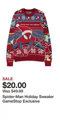 Game Stop Spider-Man Holiday Sweater GameStop Exclusive offer