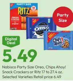 Stater Bros Nabisco Party Size Oreo, Chips Ahoy! Snack Crackers or Ritz offer