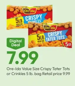 Stater Bros Ore-Ida Value Size Crispy Tater Tots or Crinkles offer