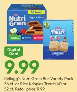 Stater Bros Kellogg's Nutri Grain Bar Variety Pack 36 ct. or Rice Krispies Treats 40 or 52 ct offer