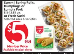 Vons Summ! Spring Rolls, Dumplings or Lumpia Pork 8.8-12.35 oz. or Fresh Sushi offer