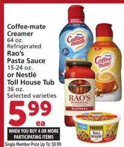 Vons Coffee-mate Creamer 64 oz. Refrigerated Rao's Pasta Sauce 15-24 oz. or Nestlé Toll House Tub 36 oz offer