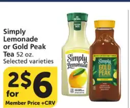 Vons Simply Lemonade or Gold Peak Tea offer