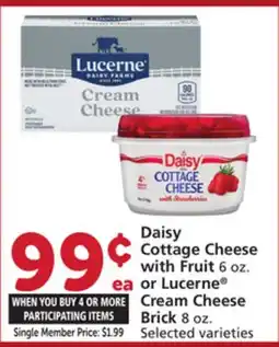 Vons Daisy Cottage Cheese with Fruit 6 oz. or Lucerne Cream Cheese Brick 8 oz offer