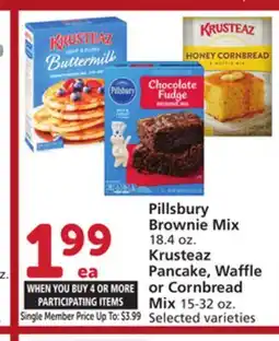 Vons Pillsbury Brownie Mix 18.4 oz. Krusteaz Pancake, Waffle or Cornbread Mix 15-32 oz offer