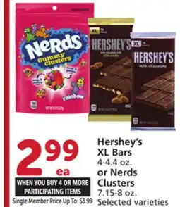Vons Hershey's XL Bars 4-4.4 oz. or Nerds Clusters 7.15-8 oz offer