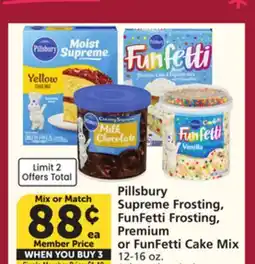 Vons Pillsbury Supreme Frosting, FunFetti Frosting, Premium or FunFetti Cake Mix offer