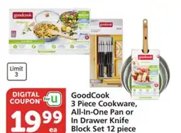 Vons GoodCook 3 Piece Cookware, All-In-One Pan or In Drawer Knife Block Set offer