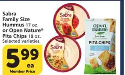 Vons Sabra Family Size Hummus 17 oz. or Open Nature Pita Chips 18 oz offer