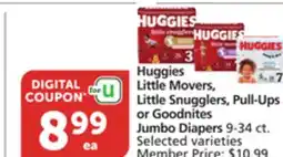 Vons Huggies Little Movers, Little Snugglers, Pull-Ups or Goodnites Jumbo Diapers offer