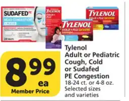 Vons Tylenol Adult or Pediatric Cough, Cold or Sudafed PE Congestion offer