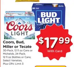 Ralphs Coors, Bud, Miller or Tecate offer