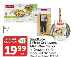 Pavilions GoodCook 3 Piece Cookware, All-In-One Pan or In Drawer Knife Block Set 12 piece offer