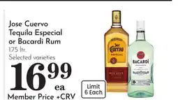 Pavilions Jose Cuervo Tequila Especial or Bacardi Rum offer