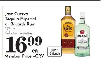 Pavilions Jose Cuervo Tequila Especial or Bacardi Rum offer