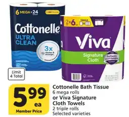 Albertsons Cottonelle Bath Tissue 6 mega rolls or Viva Signature Cloth Towels 2 triple rolls offer