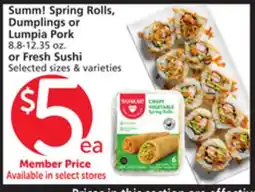 Albertsons Summ! Spring Rolls, Dumplings or Lumpia Pork 8.8-12.35 oz. or Fresh Sushi offer