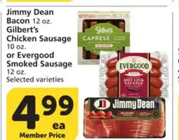 Albertsons Jimmy Dean Bacon 12 oz. Gilbert's Chicken Sausage 10 oz. or Evergood Smoked Sausage 12 oz offer