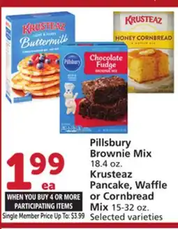 Albertsons Pillsbury Brownie Mix 18.4 oz. Krusteaz Pancake, Waffle or Cornbread Mix 15-32 oz offer