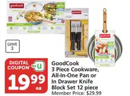 Albertsons GoodCook 3 Piece Cookware, All-In-One Pan or In Drawer Knife Block Set offer