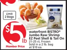 Albertsons waterfront BISTRO Jumbo Raw Shrimp EZ Peel Shell & Tail On offer