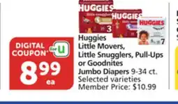Albertsons Huggies Little Movers, Little Snugglers, Pull-Ups or Goodnites Jumbo Diapers offer