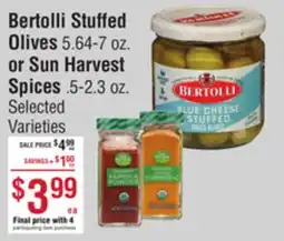 Smart & Final Bertolli Stuffed Olives or Sun Harvest Spices offer
