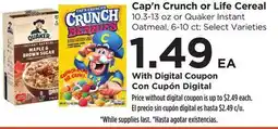 Food 4 Less Cap'n Crunch or Life Cereal offer