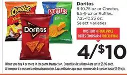 Food 4 Less Doritos 9-10.75 oz or Cheetos, 6.5-9 oz or Ruffles, 7.25-10.25 oz offer
