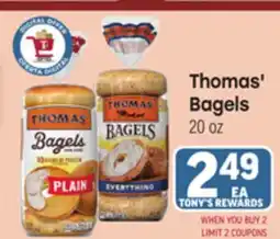 Tony’s Fresh Market Thomas' Bagels offer