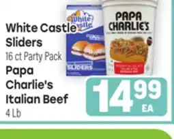 Tony’s Fresh Market White Castle Sliders 16ct Party Pack, Papa Charlie's Italian Beef 4Lb offer
