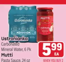 Tony’s Fresh Market Ustronianka Carbonated Mineral Water, 6Pk Mutti Pasta Sauce, 24oz offer